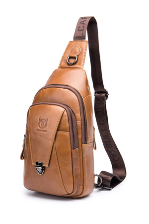 Bullcaptain Leather Sling Bag Hiking Daypack for Men Outdoor Travel Camping Fishing Crossbody Shoulder Chest Pack Backpack - 110