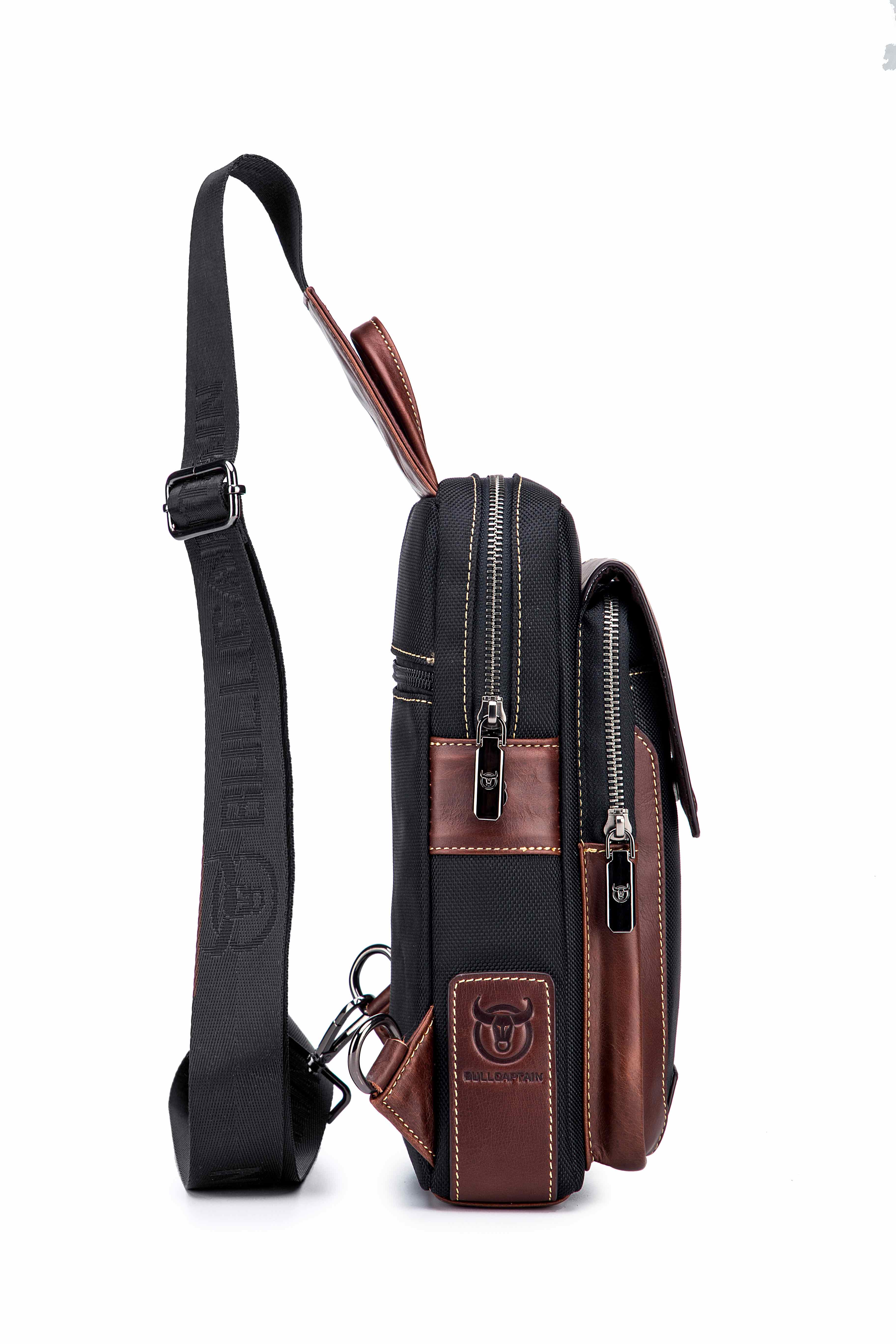 thumbnail interactive-video image 1 of BULLCAPTAIN Men's Genuine Leather Shoulder Bag - Crossbody Messenger Handbag 1 of 6
