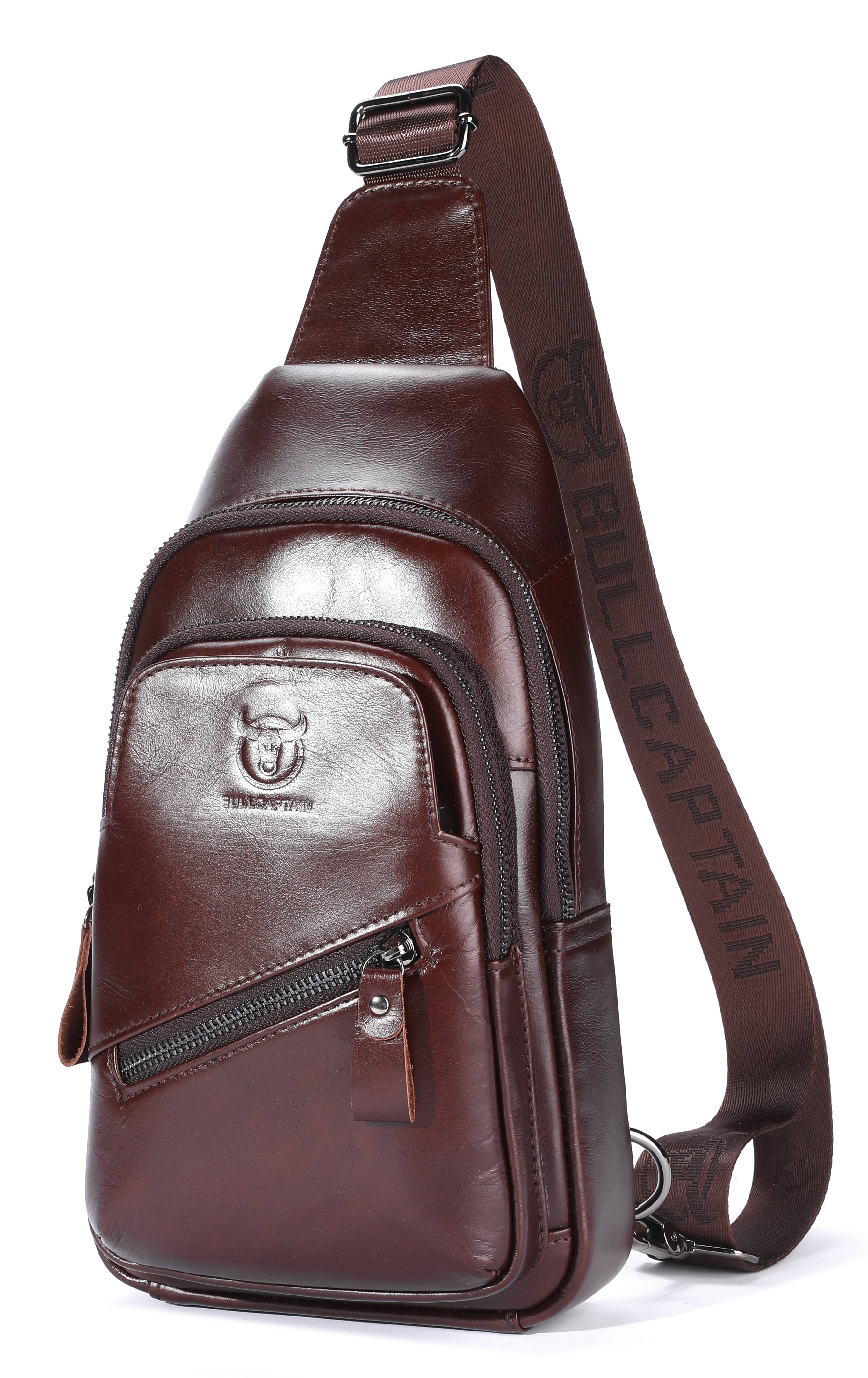 Bullcaptain Leather Crossbody Bag for Men Chest Sling Bag Genuine Leather Sachel Bags - 127