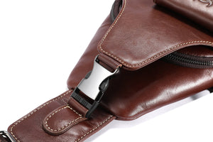 Bullcaptain Mens Leather Chest Bag Genuine Leather Sling Bag Crossbody Small Sachel Bags For Men - 128