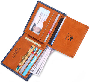 Bullcaptain Leather Biflod Rfid Blocking Men Vintage Wallet with ID Window Classic - 032