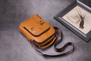 Bullcaptain Leather Messager Mens Shoulder Bag Crossbody Bag Vintage Style - 0300