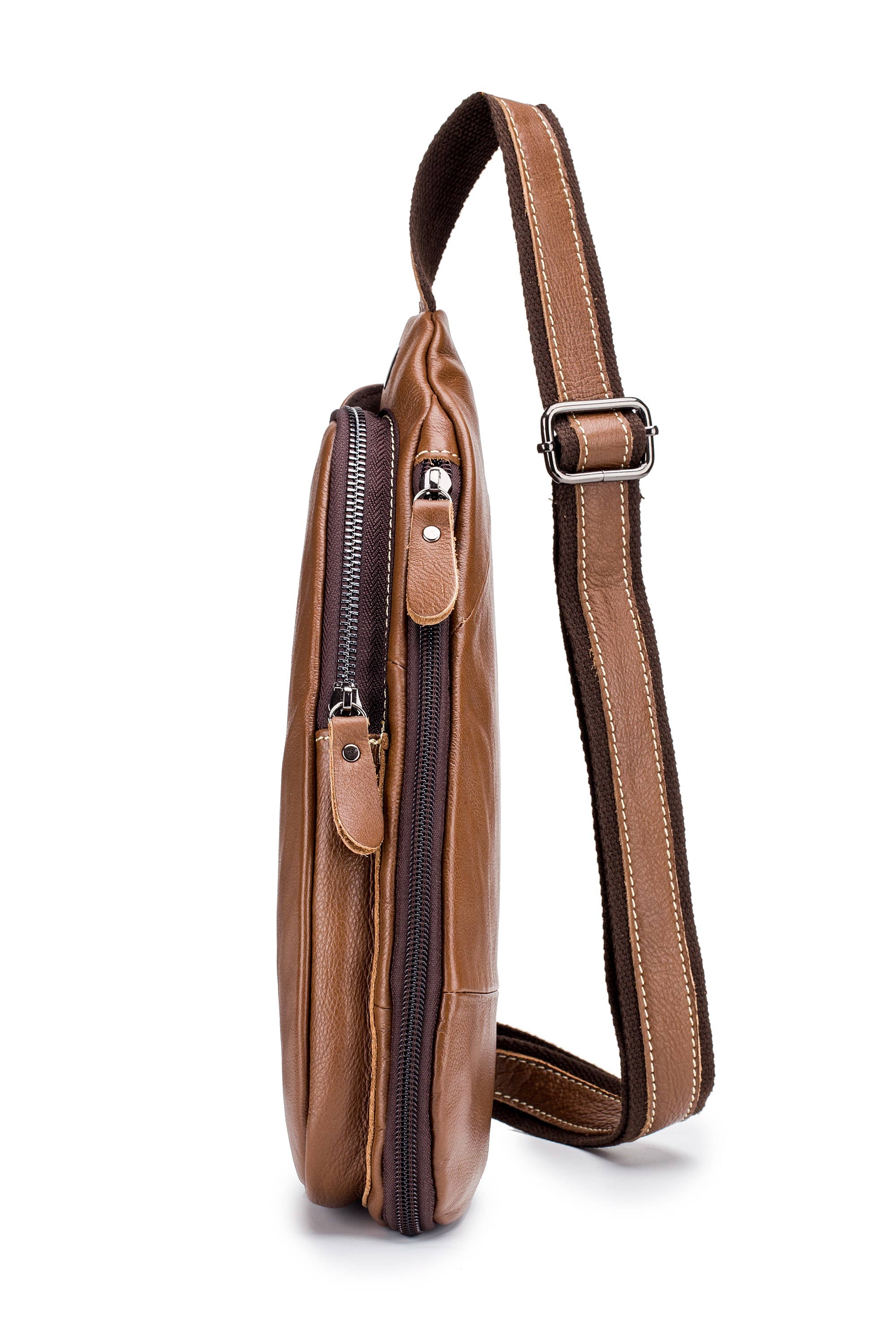 Bullcaptain Leather Fashion Sling Bag Vintage Chest Men Bag Crossbody Small Shoulder Practical Sachel Bags - 125