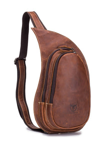 Bullcaptain Crazy Horse Leather Sling Bag Vintage Chest Men Bag Crossbody Small Shoulder Sachel Bags Casual Style For Men - 123