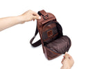 Bullcaptain Leather Sling Bag Hiking Daypack for Men Outdoor Travel Camping Fishing Crossbody Shoulder Chest Pack Backpack - XB06