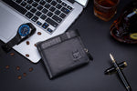 Bullcaptain Leather Biflod Rfid Blocking Men Zipper Minimalist Wallet with ID Window - 059