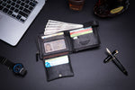 Bullcaptain Leather Biflod Rfid Blocking Men Zipper Minimalist Wallet with ID Window - 059