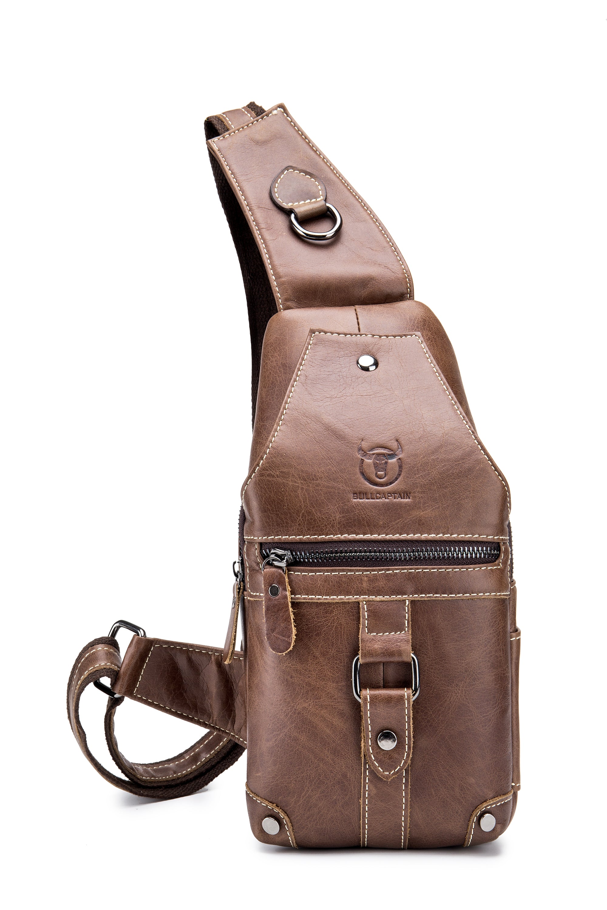 bullcaptain leather men sling bags travel crossbody chest bag BULLCAPTAIN LEATHER SLING BAG Full Grain Leather Casual Crossbody Shoulder Backpack Travel Hiking Vintage Chest Bag Daypacks for Men – BULLCAPTAIN STORE