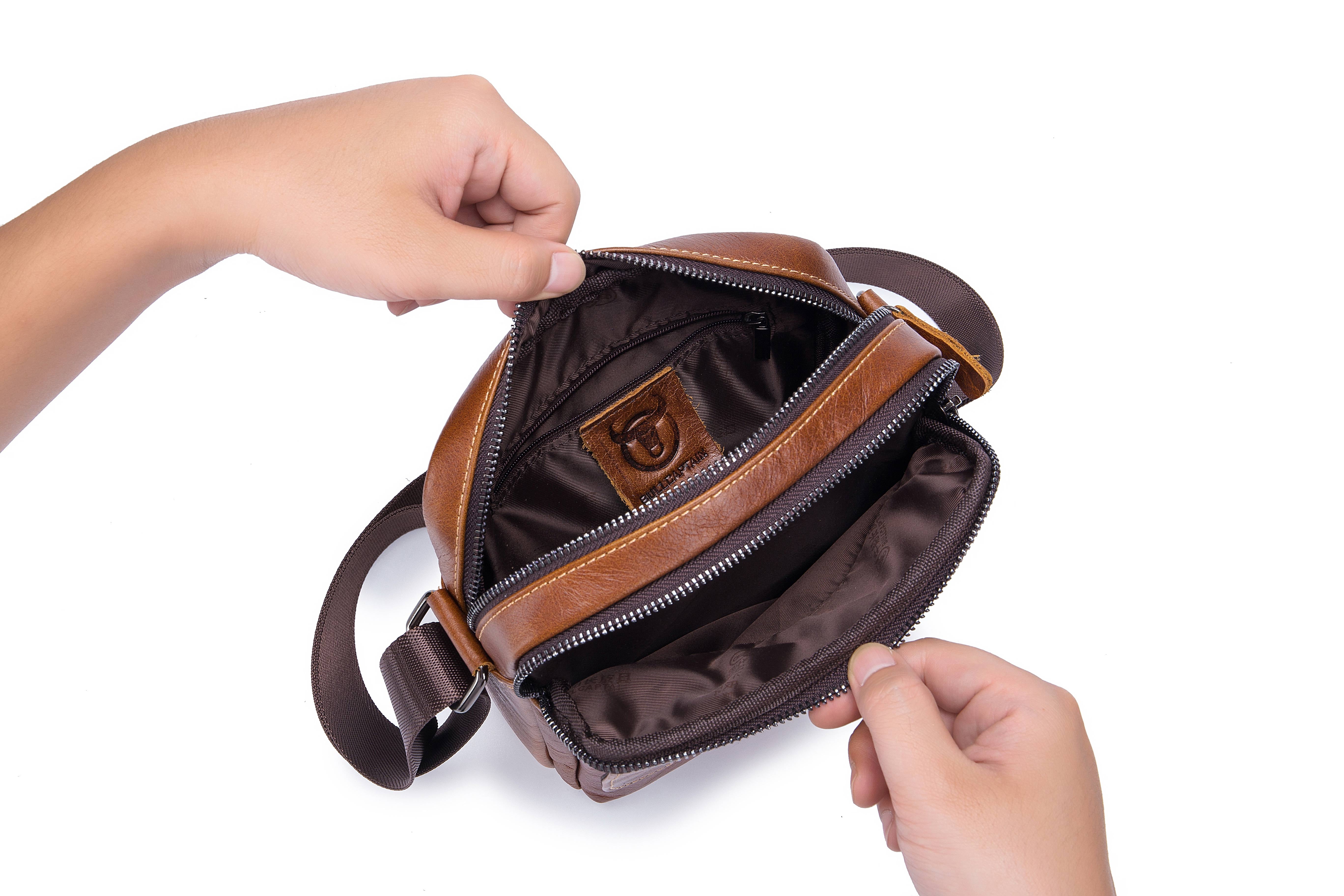 Bullcaptain Leather Crossbody Bag Mens Shoulder Bag Simple Messager Bag - B07