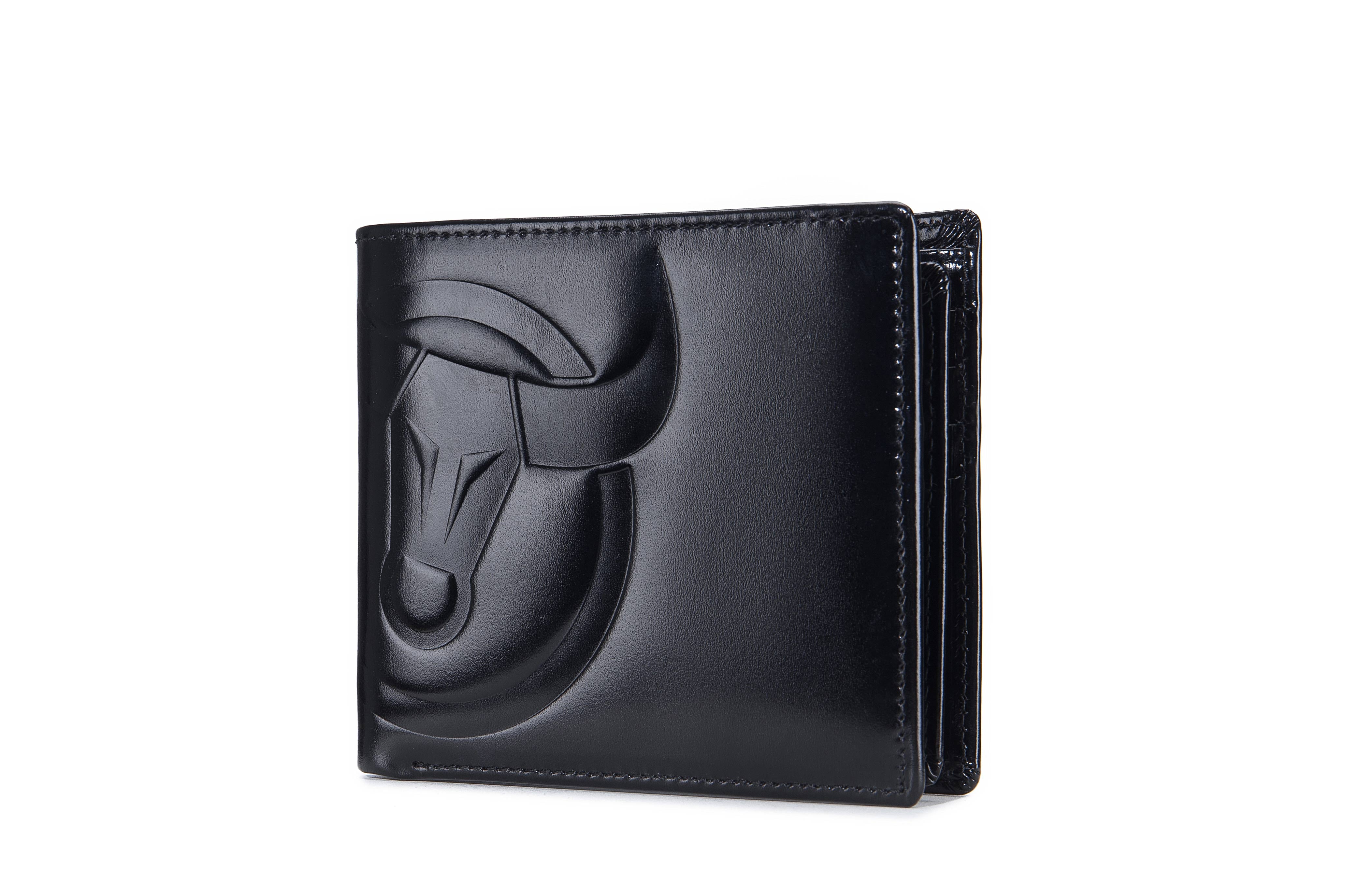 Bullcaptain Leather Biflod Rfid Blocking Men Wallet with Big Logo,Horizontal - 0203