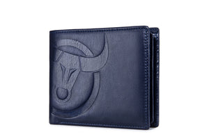 Bullcaptain Leather Biflod Rfid Blocking Men Wallet with Big Logo,Horizontal - 0203