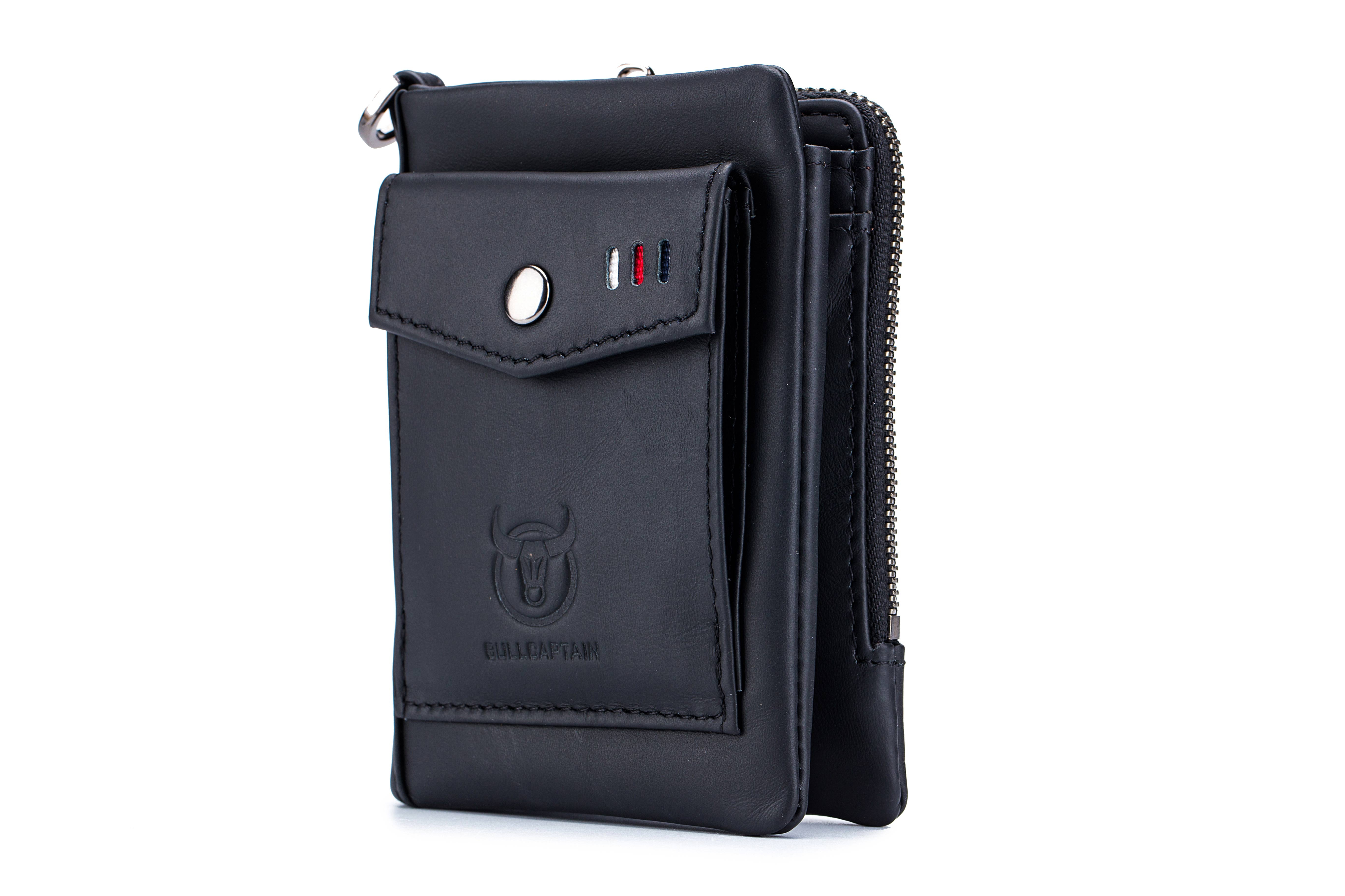 Bullcaptain Leather Biflod Rfid Blocking Men Wallet Minimalist with Zipper Coin Pocket and Hasp Pocket - 057