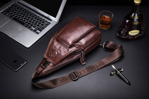 Bullcaptain Leather Crossbody Bag Men Chest Sling Bag Genuine Leather Small Sachel Bags For Men - 086