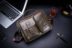 Bullcaptain Leather Messager Bag Multifunction Crossbody Handbag Vintage Shoulder Bag - 036