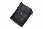 BULLCAPTAIN LEATHER BIFLOD RFID BLOCKING MEN WALLET DETACHABLE ID BADGE HOLDER WITH ZIPPER COIN POCKET AND A DETACHABLE CHAIN BUCKLE - 08