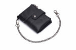 BULLCAPTAIN LEATHER BIFLOD RFID BLOCKING MEN WALLET DETACHABLE ID BADGE HOLDER WITH ZIPPER COIN POCKET AND A DETACHABLE CHAIN BUCKLE - 08