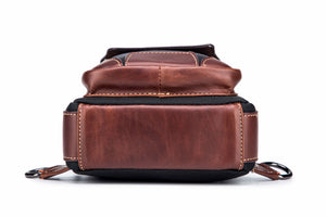 Bullcaptain Leather Sling Bag Durable Chest Shoulder Hiking Backpack Vintage Handmade Crossbody Daypack - 9999