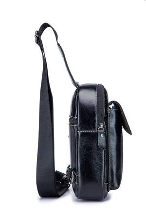 Bullcaptain Genuine Leather Sling Bag Chest Shoulder Hiking Backpack Vintage Handmade Crossbody Daypack - 097