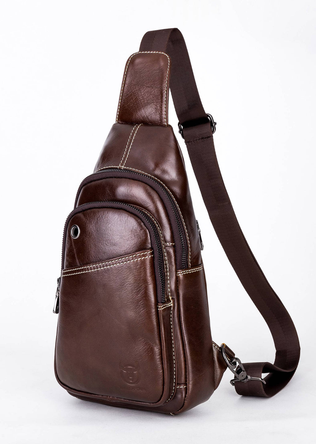 Bullcaptain Leather Sling Bag Men Chest Bag Genuine Leather Crossbody Small Sachel Bags For Men - 085